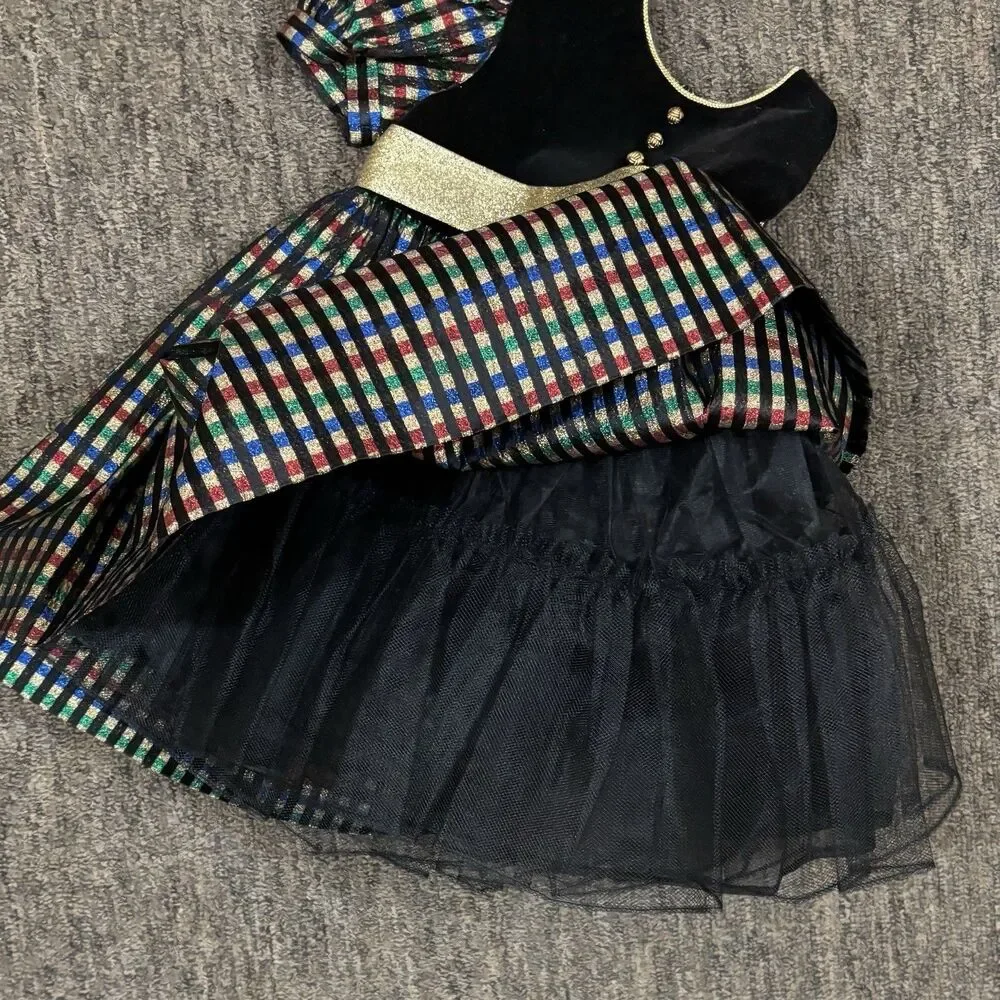 Vintage Sylvia Whyte Girls Holiday Plaid Black Velvet Dress Gold Belt Size 4 - Picture 8 of 9